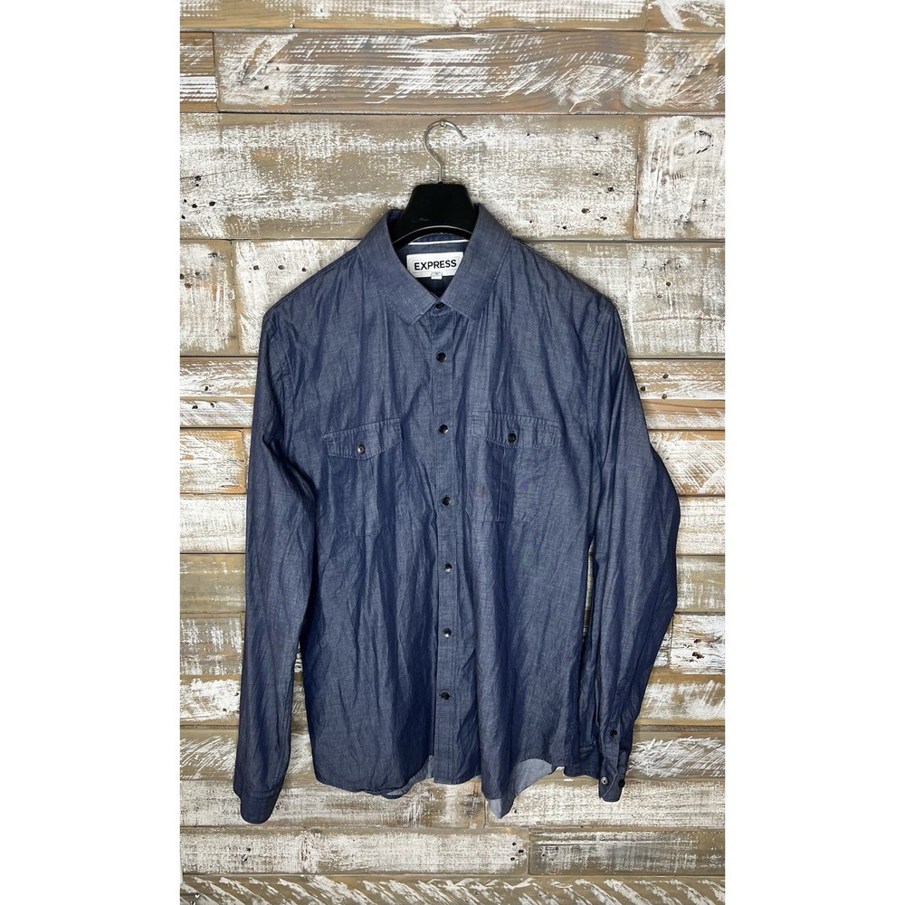 Express mens extra slim fit‎ long sleeved blue dress shirt XL